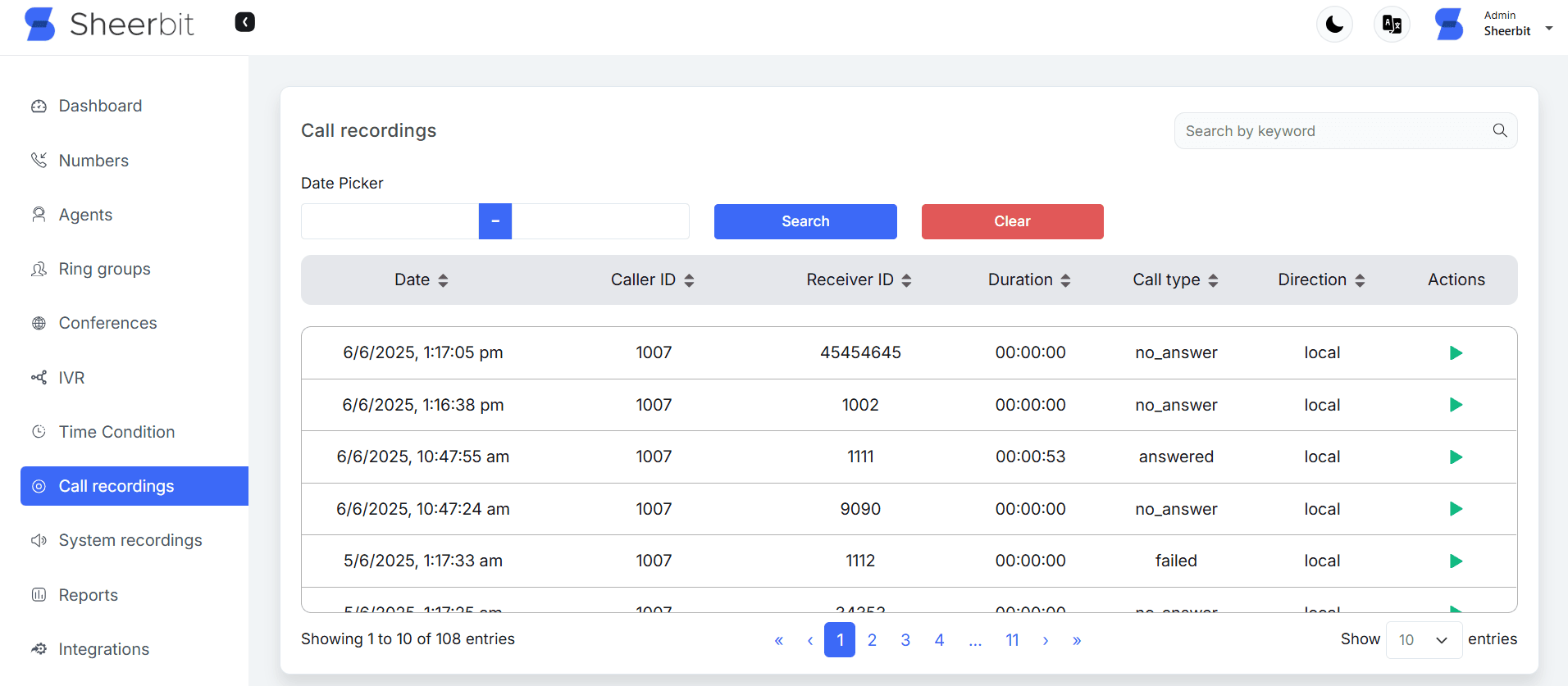 Admin call recordings