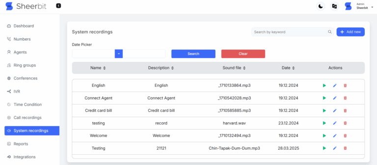 Admin system recordings