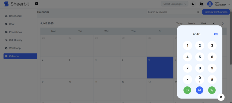 Agent calendar with dial pad