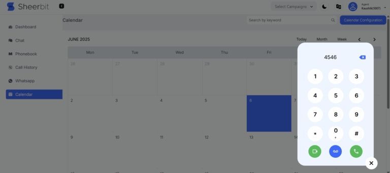 Agent calendar with dial pad