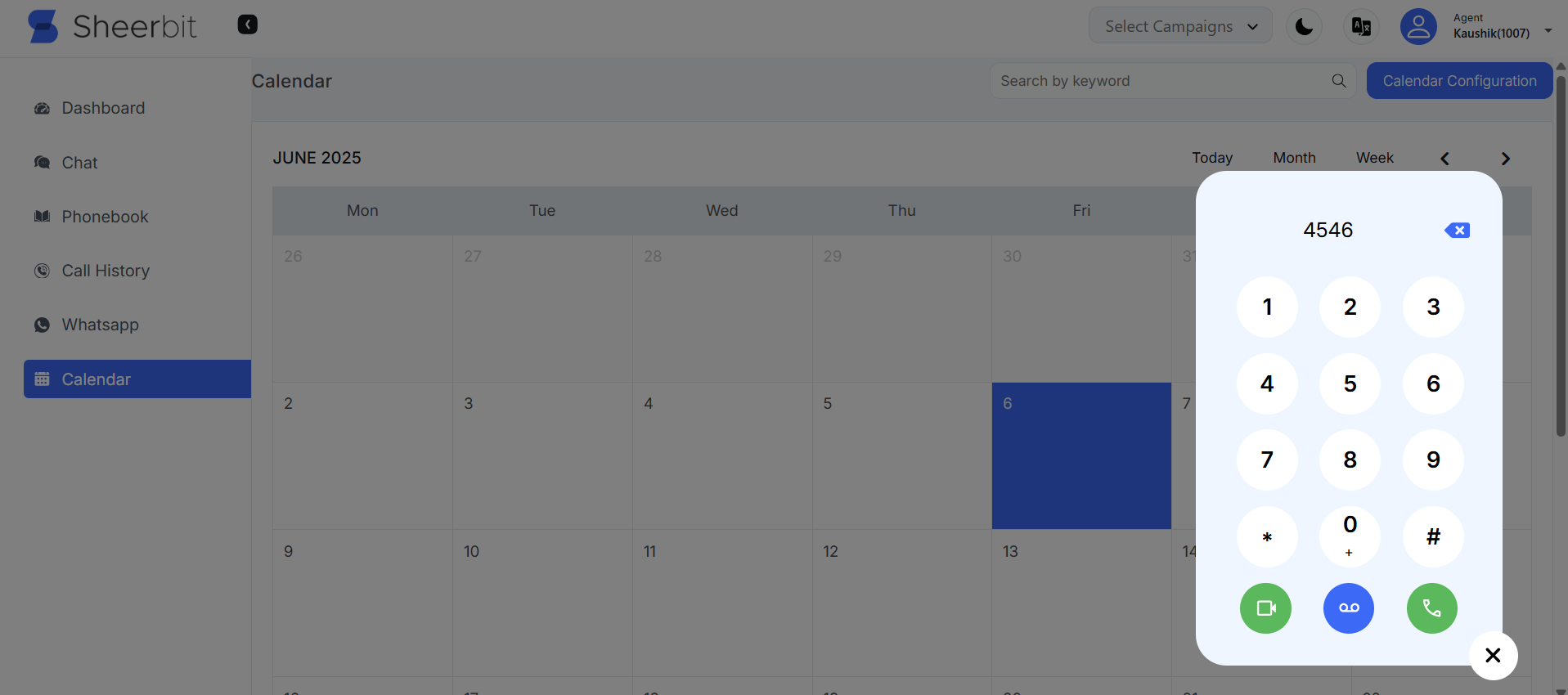 Agent calendar with dial pad